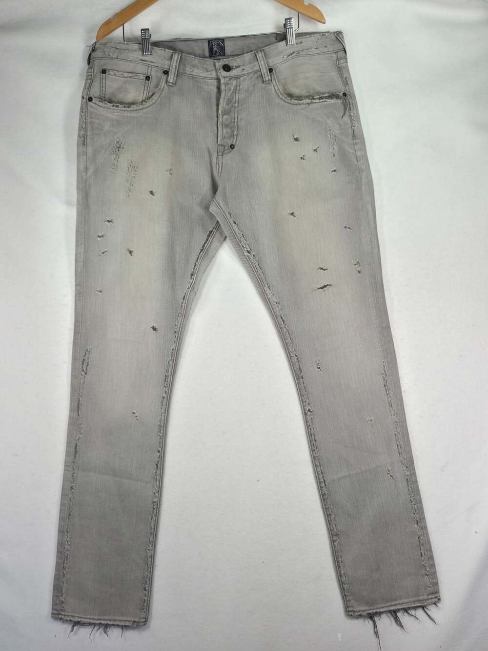 PRPS Le Sabre Jeans Mens 36 Light Grey Distressed Destroyed Slim Tapered Denim